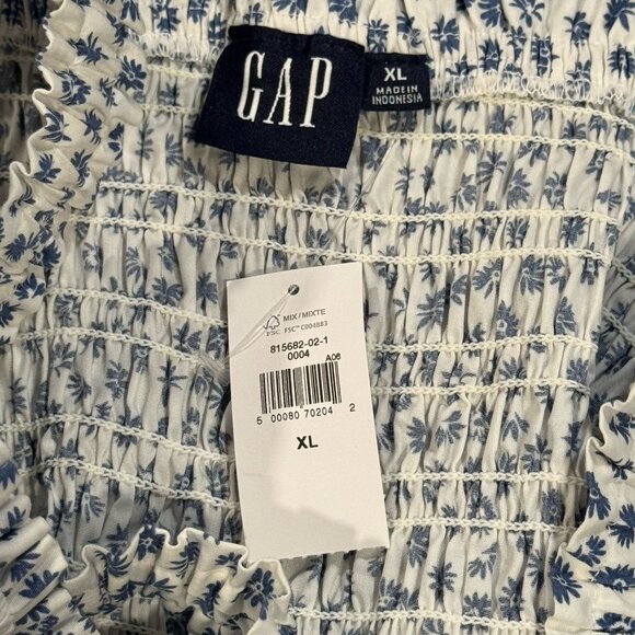 NWT GAP Blue White Ditsy Floral Print Smocked Peplum Cami Tank Top Womens XL - Picture 5 of 8